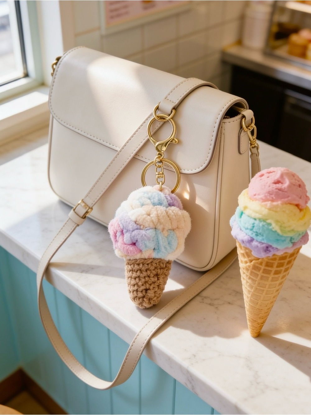 Plush Pastel Rainbow Ice Cream Cone Bag Charm - Pastel Multicolor - Picture 3 of 3
